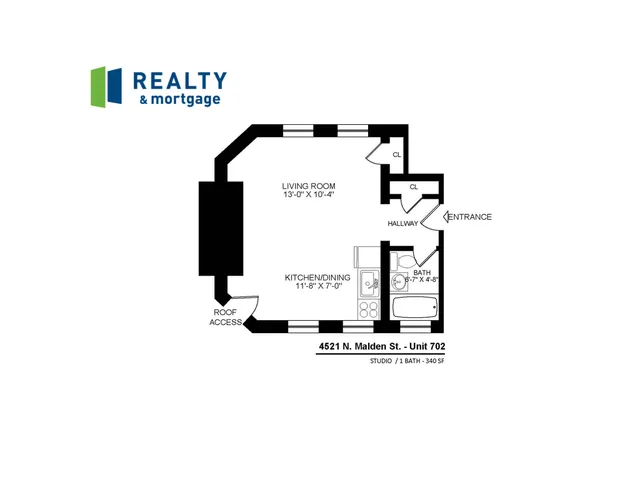4521 North Malden Apartment 702 studio floor plan.