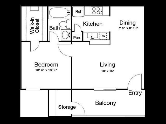 A180 Floorplan: 1 Bedroom, 1 Bathroom