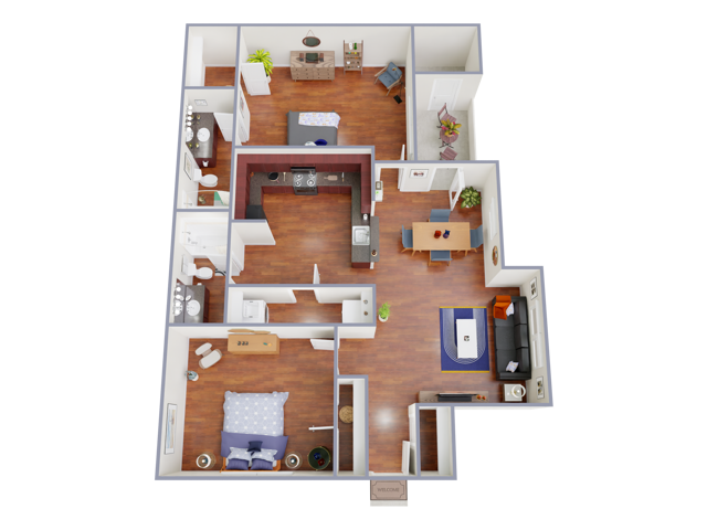 B1 Floorplan: 2 Bedroom, 2 Bathroom