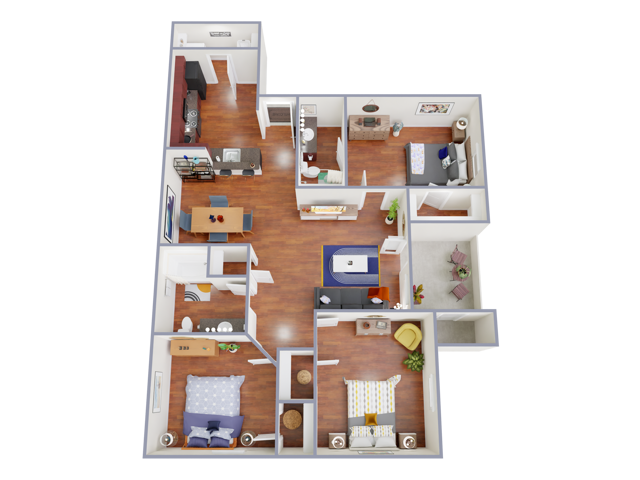 C1 Floorplan: 3 Bedroom, 2 Bathroom