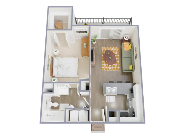 A1 Floorplan: 1 Bedroom, 1 Bathroom
