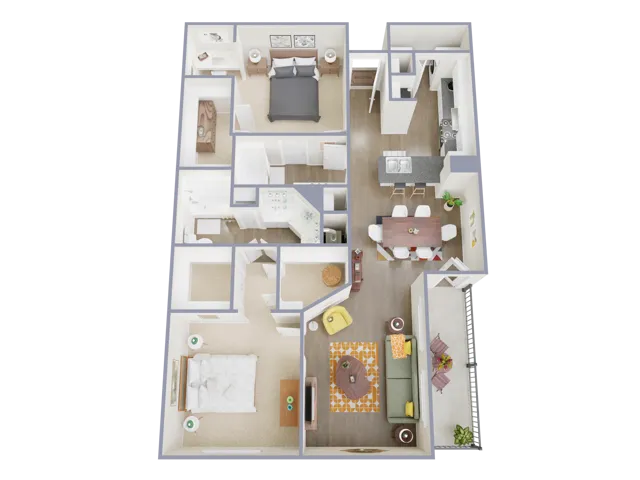 B280 Floorplan: 2 Bedrooms, 2 Bathrooms