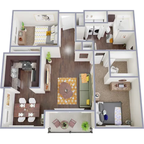 B160 Floorplan: 2 Bedrooms, 1 Bathroom