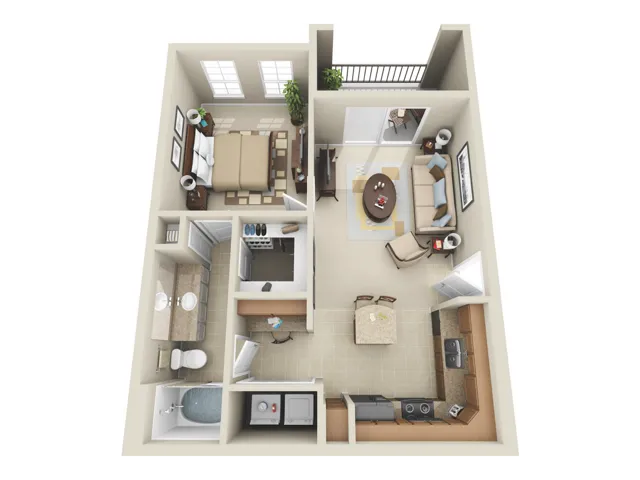 A1a Floorplan: 1 Bedroom, 1 Bathroom