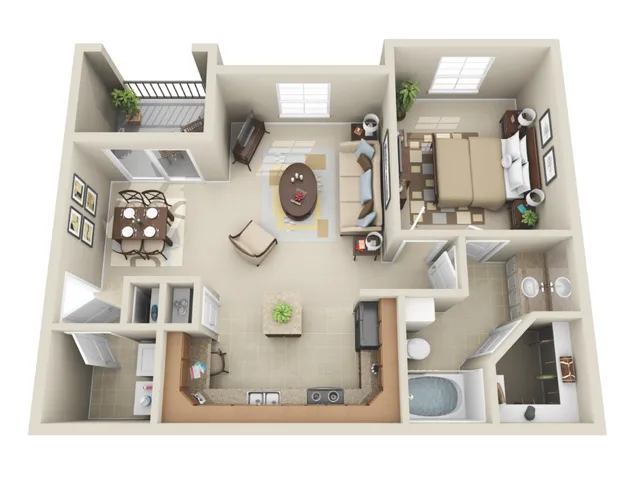 A2a Floorplan: 1 Bedroom, 1 Bathroom