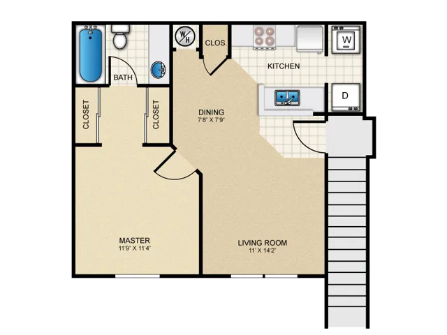 A Floorplan: 1 Bedroom, 1 Bathroom