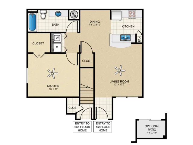 B Floorplan: 1 Bedroom, 1 Bathroom