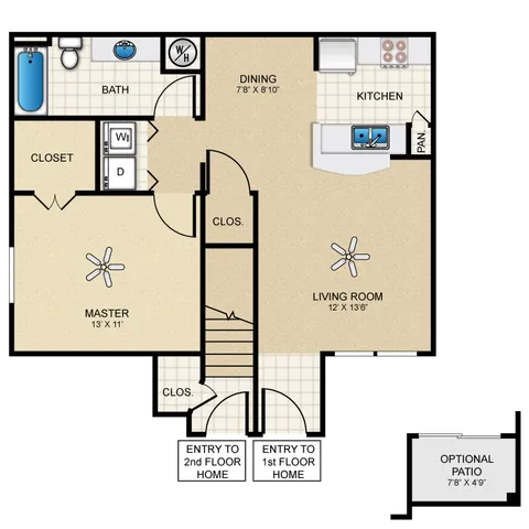 B180 Floorplan: 1 Bedroom, 1 Bathroom