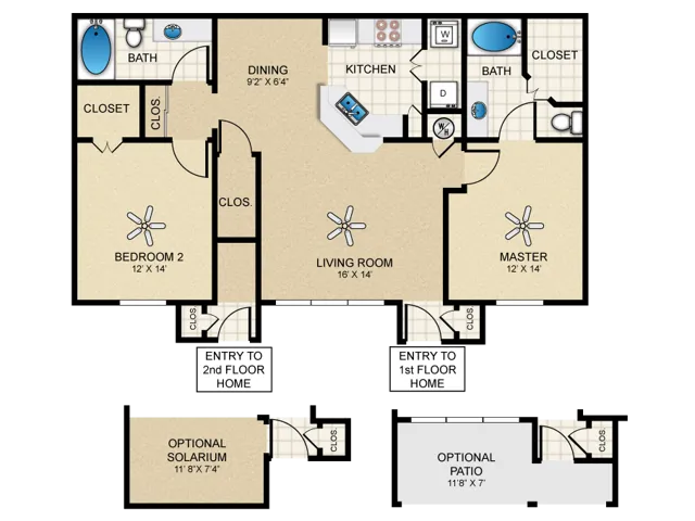 DD Floorplan: 2 Bedroom, 2 Bathroom