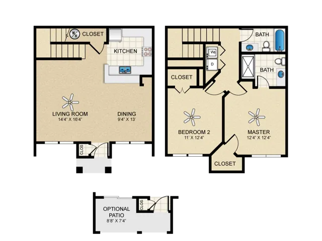 F TH Floorplan: 2 Bedroom, 2 Bathroom