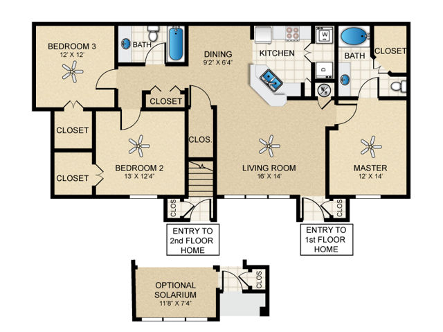 EE80 Floorplan: 3 Bedroom. 2 Bathroom