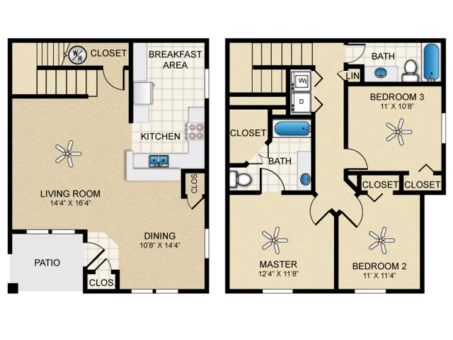 G TH Floorplan: 3 Bedroom, 2 Bathroom