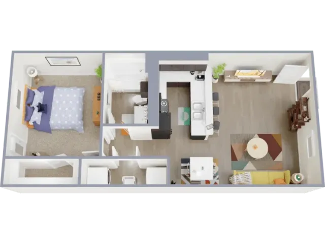 1x1 Floorplan: 1 Bed, 1 Bath