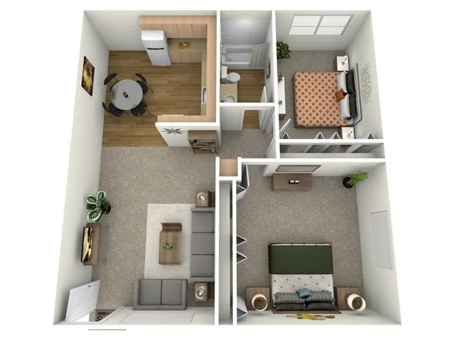 B1 Floorplan: 2 Bedroom, 1 Bathroom