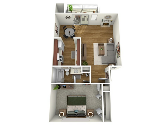A1 Floorplan: 1 Bedroom, 1 Bathroom