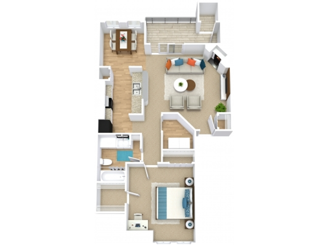 A2 Floorplan: 1 Bedroom, 1 Bathroom