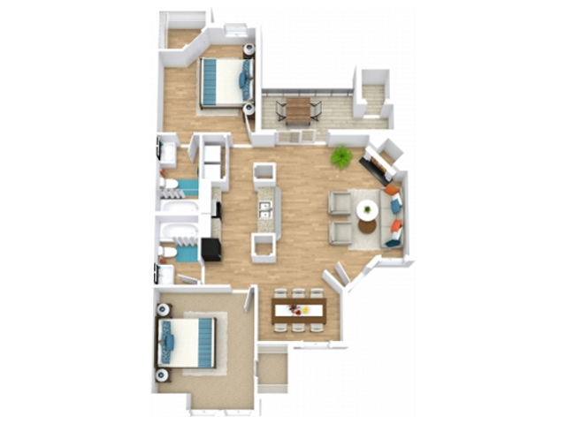 B1 Floorplan: 2 Bedroom, 2 Bathroom