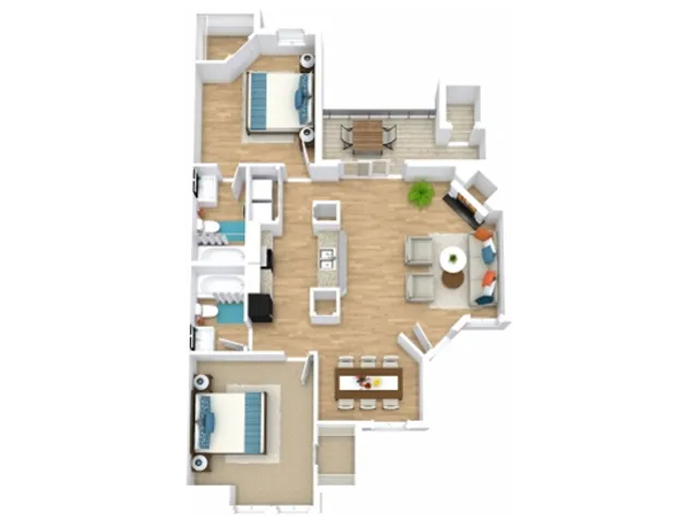 B1 Floorplan: 2 Bedroom, 2 Bathroom