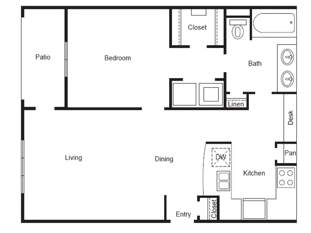 A2 Floorplan: 1 Bedroom, 1 Bathroom