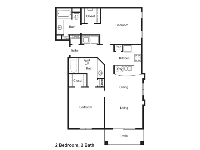 B1 Floorplan: 2 Bedroom, 2 Bathroom