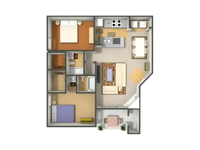 B2 Floorplan: 2 Bedroom, 2 Bathroom