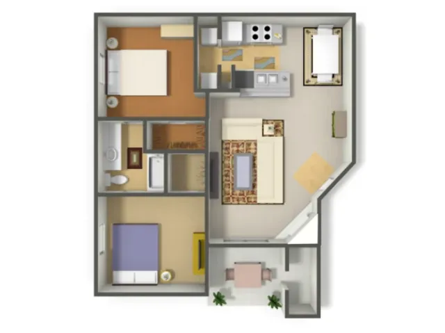 B2 Floorplan: 2 Bedroom, 1 Bathroom