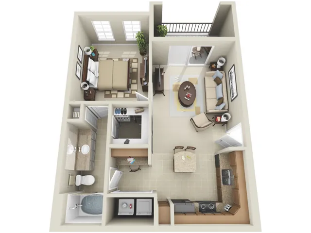 A1 Floorplan: 1 Bedroom, 1 Bathroom