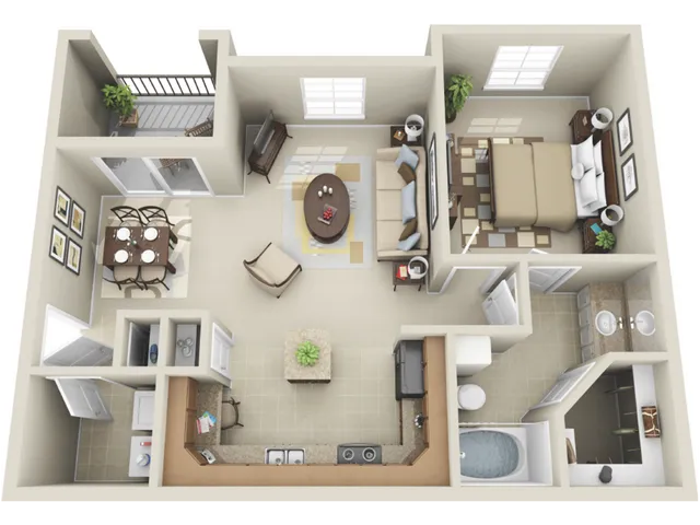 A2 Floorplan: 1 Bedroom, 1 Bathroom