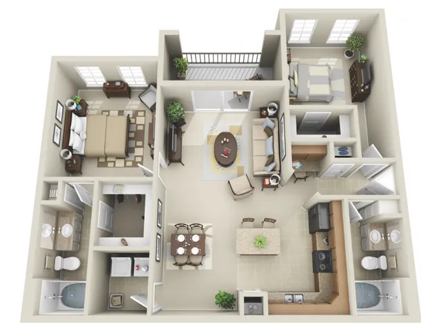 B1 Floorplan: 2 Bedroom, 2 Bathroom