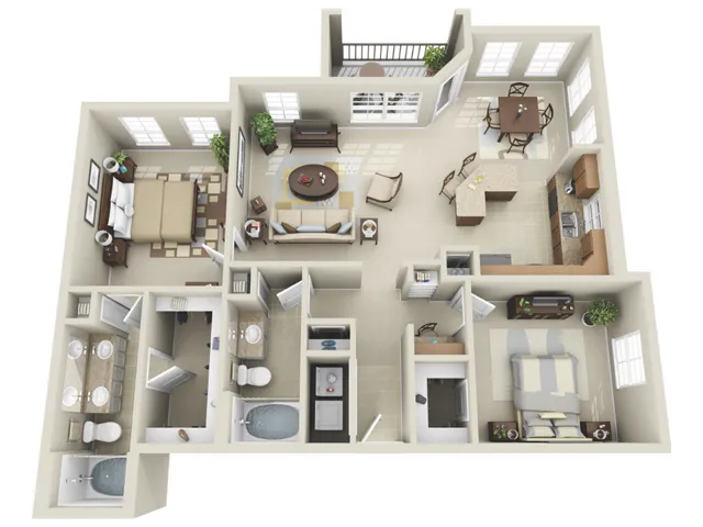 B2 Floorplan: 2 Bedroom, 2 Bathroom