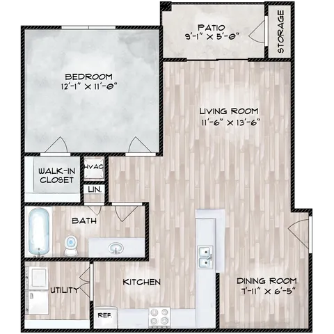 Floorplan A80: 1 Bedroom, 1 Bathroom