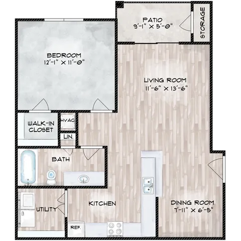 Floorplan A140: 1 Bedroom, 1 Bathroom