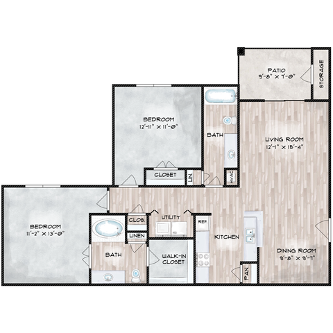 Floorplan B80: 2 Bedroom, 2 Bathroom