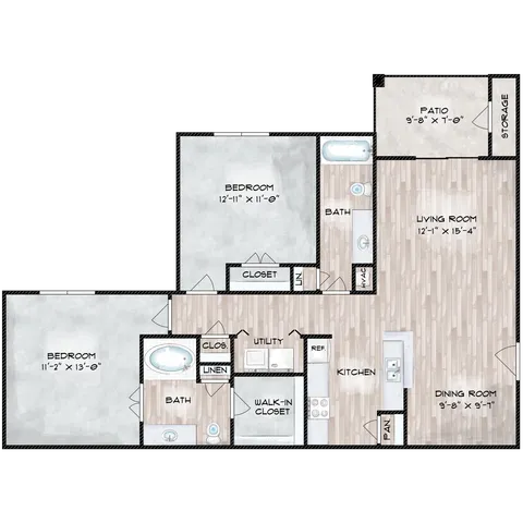 Floorplan B140: 2 Bedroom, 2 Bathroom