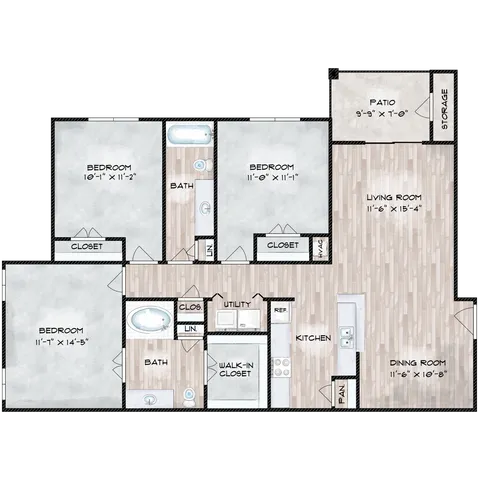 Floorplan C80: 3 Bedroom, 2 Bathroom
