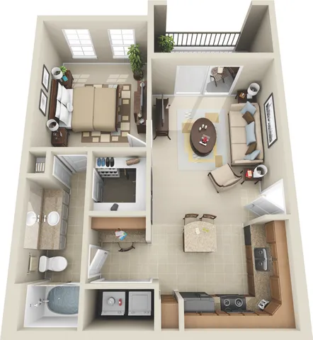 A1 Floor plan: 1 Bedroom, 1 Bathroom