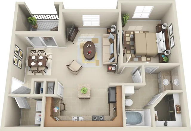 A2 Floor plan: 1 Bedroom, 1 Bathroom