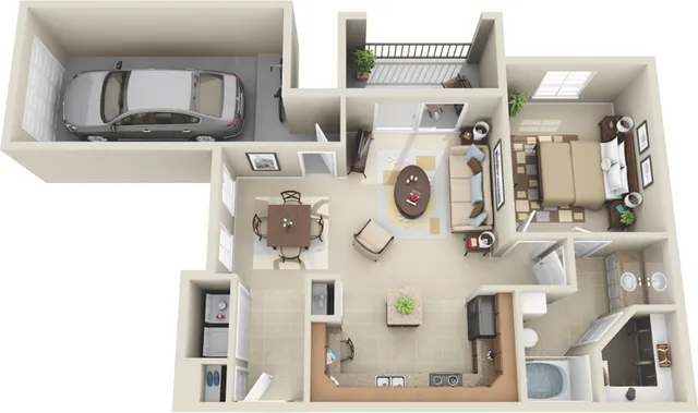 A3 Floor plan: 1 Bedroom, 1 Bathroom