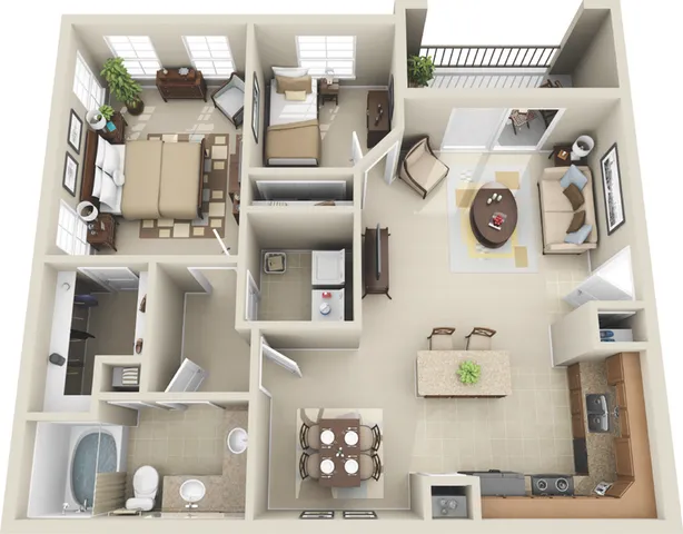 A4 Floor plan: 1 Bedroom, 1 Bathroom With Den