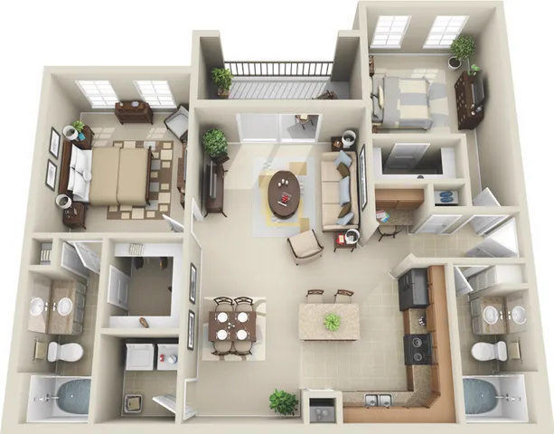 B1 Floor plan: 2 Bedroom, 2 Bathroom