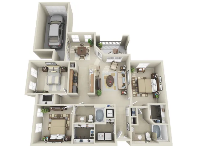 C2 Floorplan: 3 Bedroom, 2 Bathroom