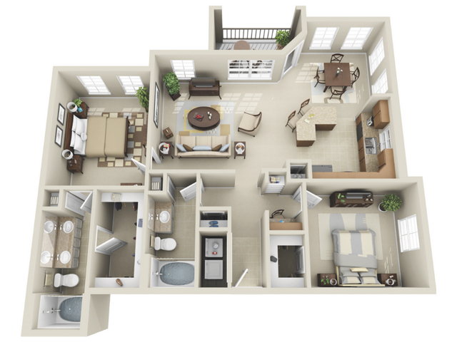 B4 Floorplan: 2 Bedroom, 2 Bathroom