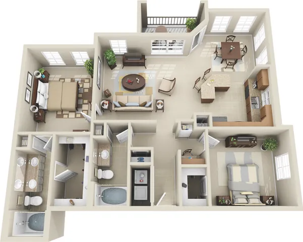 B4 Floor plan: 2 Bedroom, 2 Bathroom