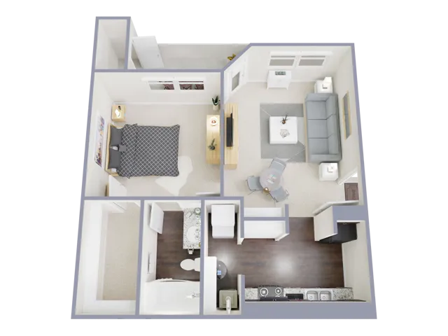 A2 Floorpan: 1 Bedroom, 1 Bathroom