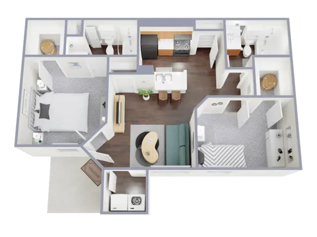 B1 Floorplan: 2 Bedroom, 2 Bathroom
