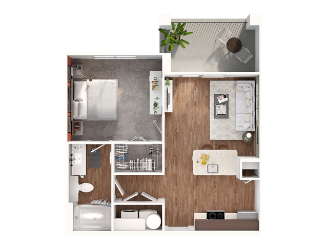A1 Floorplan: 1 Bedroom, 1 Bathroom