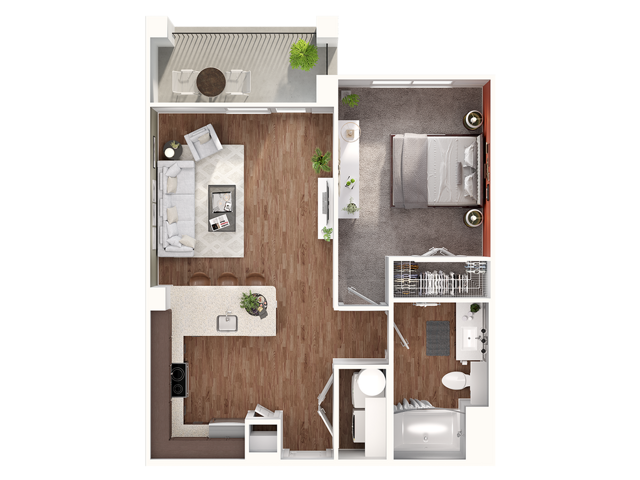 A2 Floorplan: 1 Bedroom, 1 Bathroom