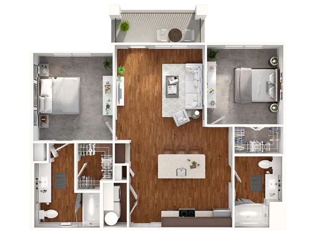 B1 Floorplan: 2 Bedroom, 2 Bathroom