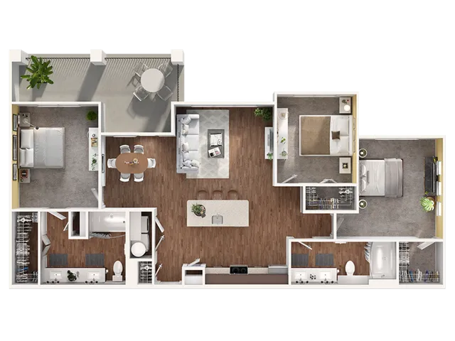 C1 Floorplan: 3 Bedroom, 2 Bathroom