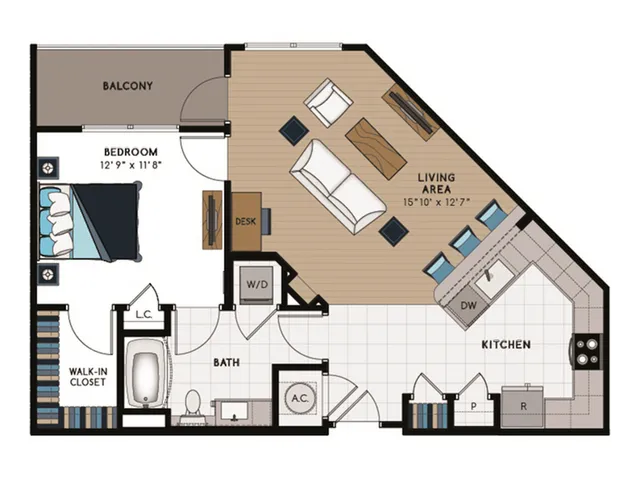 A5 Floorplan: 1 Bedroom, 1 Bathroom
